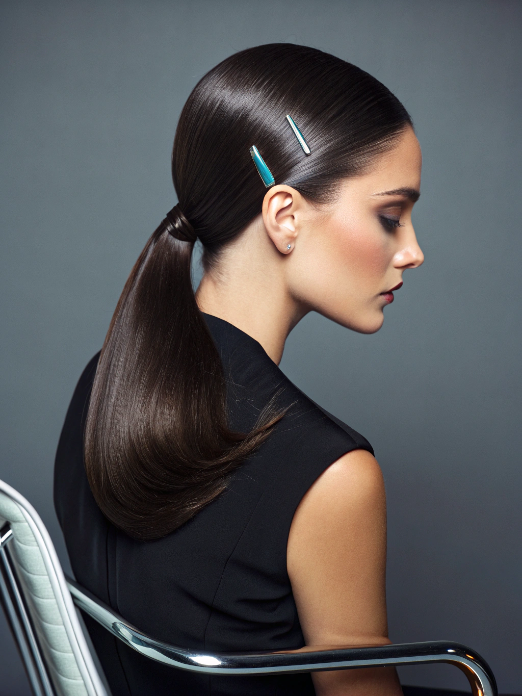Editorial portrait of a model with voluminous hair